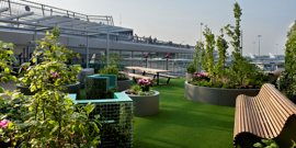 Travellers can relax on the outdoor terrace at Airport Park